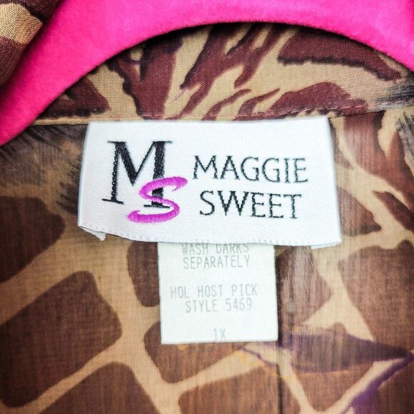 Vintage 90s Brown Animal Print Sheer Tunic Blouse - Picture 7 of 8